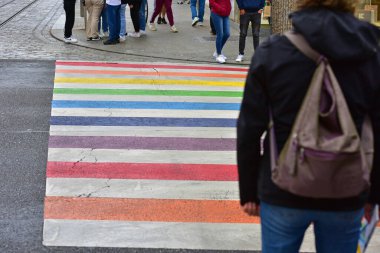 Avusturya 'nın Linz şehrinde gökkuşağı renklerinde yayalar