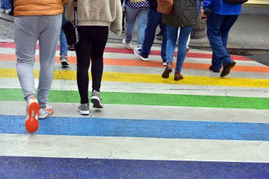 Avusturya 'nın Linz şehrinde gökkuşağı renklerinde yayalar