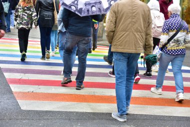 Avusturya 'nın Linz şehrinde gökkuşağı renklerinde yayalar