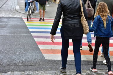 Avusturya 'nın Linz şehrinde gökkuşağı renklerinde yayalar