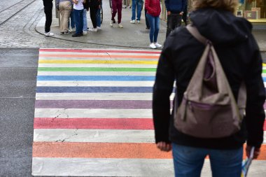 Avusturya 'nın Linz şehrinde gökkuşağı renklerinde yayalar
