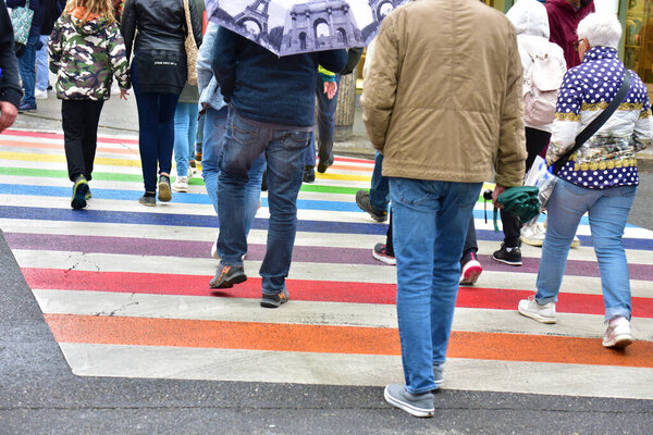 Crosswalks in rainbow colors in the city of Linz, Austria