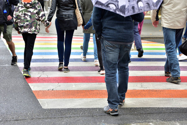 Crosswalks in rainbow colors in the city of Linz, Austria