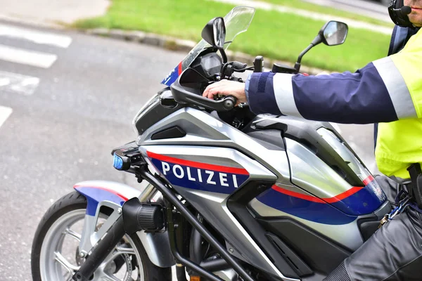 Moto Della Polizia Azione Linz Austria — Foto Stock