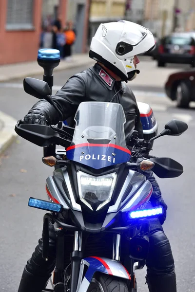 Moto Della Polizia Azione Linz Austria — Foto Stock