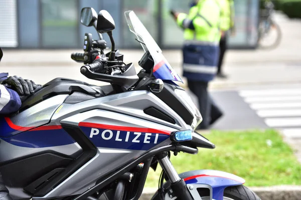 Police motorcycle in action in Linz, Austria