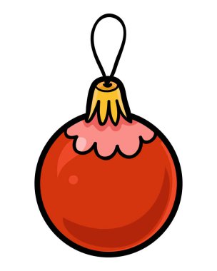 Çocuklar için çizgi film çizimi, süslemeli kırmızı top. İzole edilmiş Noel ağacı oyuncağı