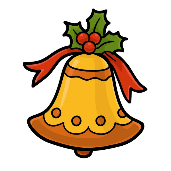 Cartoon Vector Illustration Children Bell Bow Holly Isolated Christmas Tree — Stock Vector