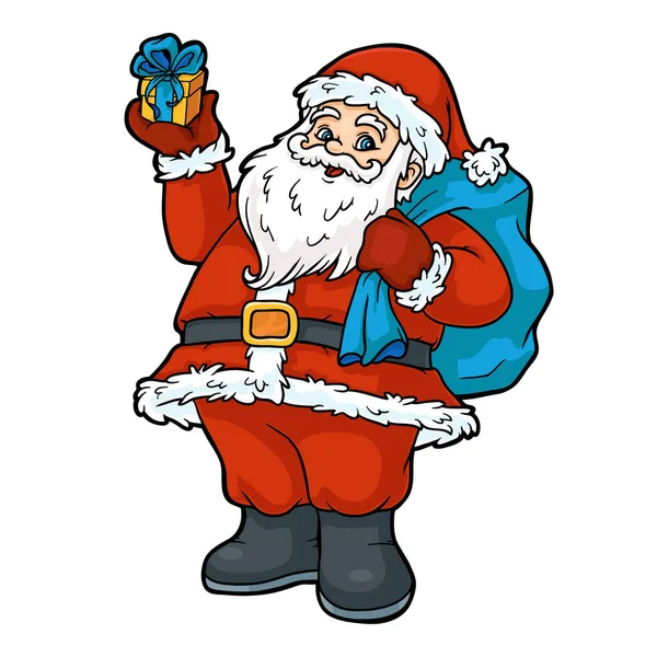 Cartoon Christmas Illustration Children Vector Santa Claus Gift Bag Isolated — Stock Vector