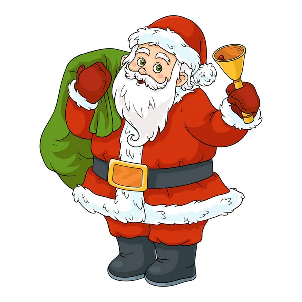 Cartoon Christmas Illustration Children Vector Santa Claus Bell Bag Gifts — Stock Vector