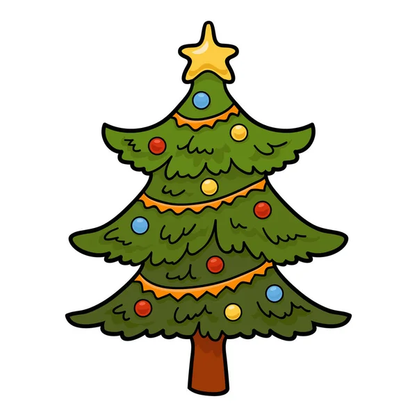 Cartoon Vector Illustration Children Isolated Christmas Tree Toys Garland — Stock Vector