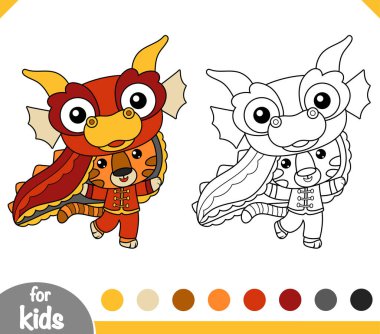 Çocuklar için boyama kitabı, Çin yeni yılı karakter kaplanı ejderha kostümü.