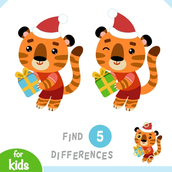 Encontrar Diferencias Juego Educativo Para Niños Tigre Regalo — Vector de stock