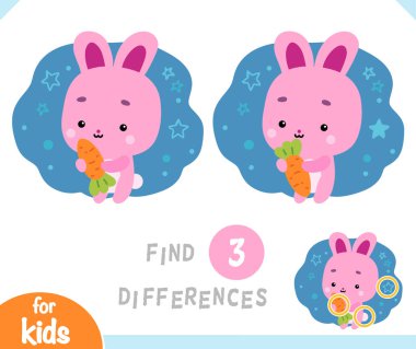 Çocuklar için eğitici oyunlar, çizgi film karakteri tavşanı ve havuç.