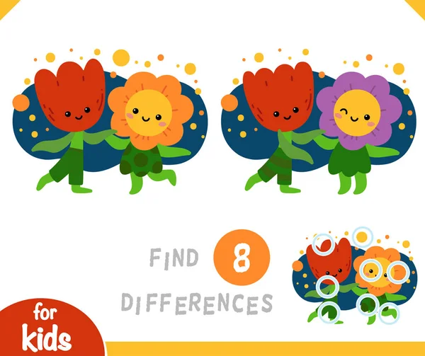 Finden Sie Unterschiede Lernspiel Für Kinder Cartoon Figuren Blumen Tanzen — Stockvektor