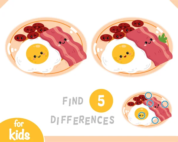 Encontrar Diferenças Jogo Educativo Para Crianças Cartoon Ilustração Café Manhã — Vetor de Stock