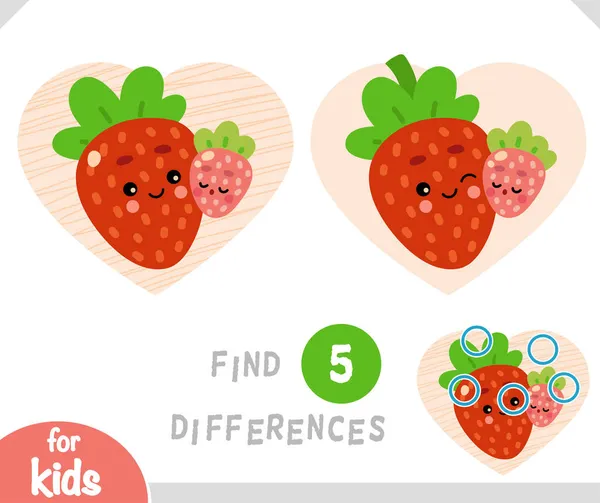 Najít Rozdíly Vzdělávací Hra Pro Děti Cartoon Znaky Dvě Jahody — Stockový vektor