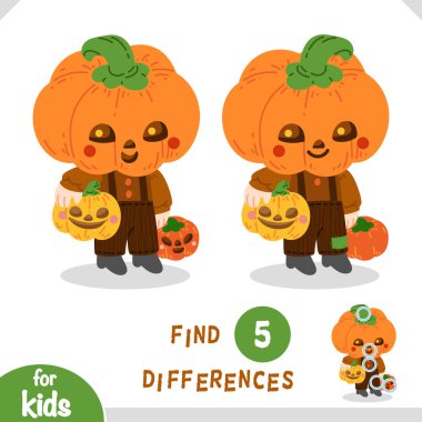 Farklılık bul, çocuklar için eğitici bir oyun, Cadılar Bayramı balkabağı çocuk