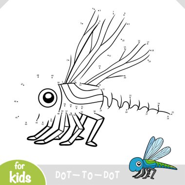 Numbers game, education dot to dot game for children, Dragonfly clipart