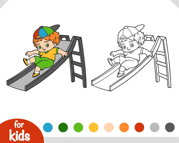 Libro Para Colorear Para Niños Niño Montando Una Diapositiva Patio — Archivo Imágenes Vectoriales