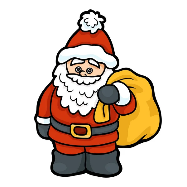 Cartoon Christmas Illustration Children Vector Santa Claus Bag Gifts Isolated — Stock Vector