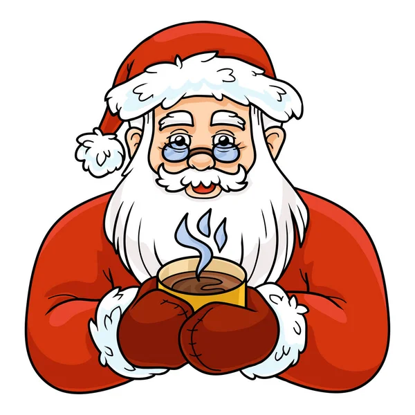 Cartoon Christmas Illustration Children Vector Santa Claus Cup Tea Isolated — Stock Vector