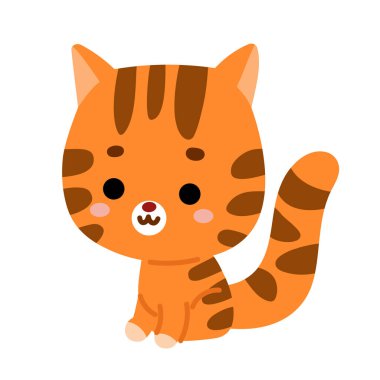 Çocuklar için çizgi film vektör illüstrasyonu, çizgi film karakteri sevimli kedi