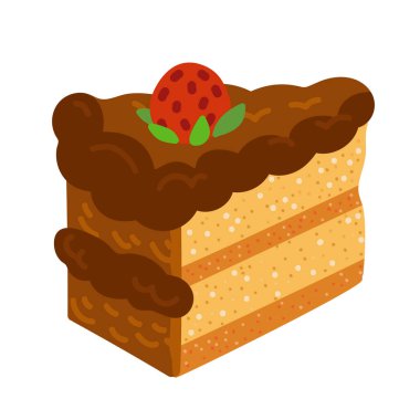 Çocuklar için çizgi film vektör çizimi, çilekli çizgi film illüstrasyon pastası