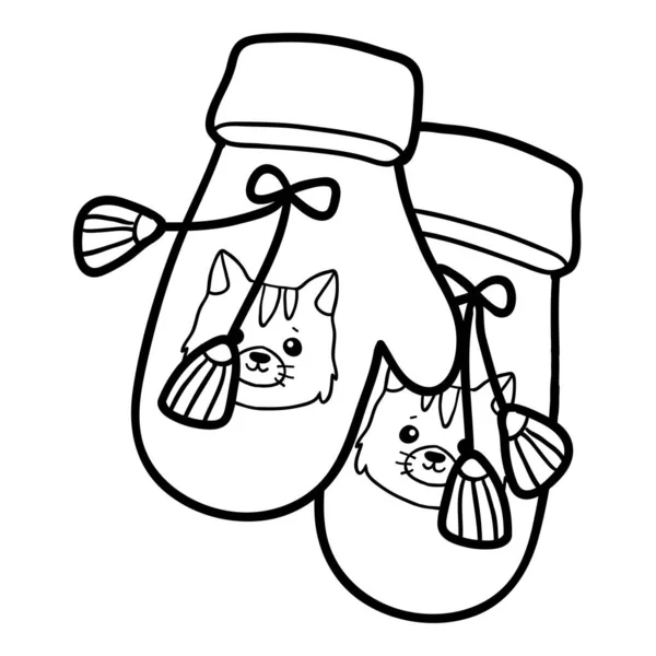 Coloring Book Children Mitten Cat — Vettoriale Stock