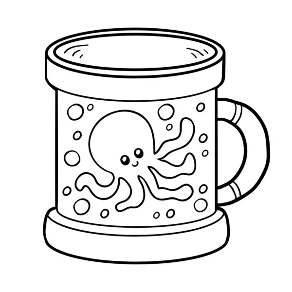 Coloring Book Children Cup Octopus — Vettoriale Stock