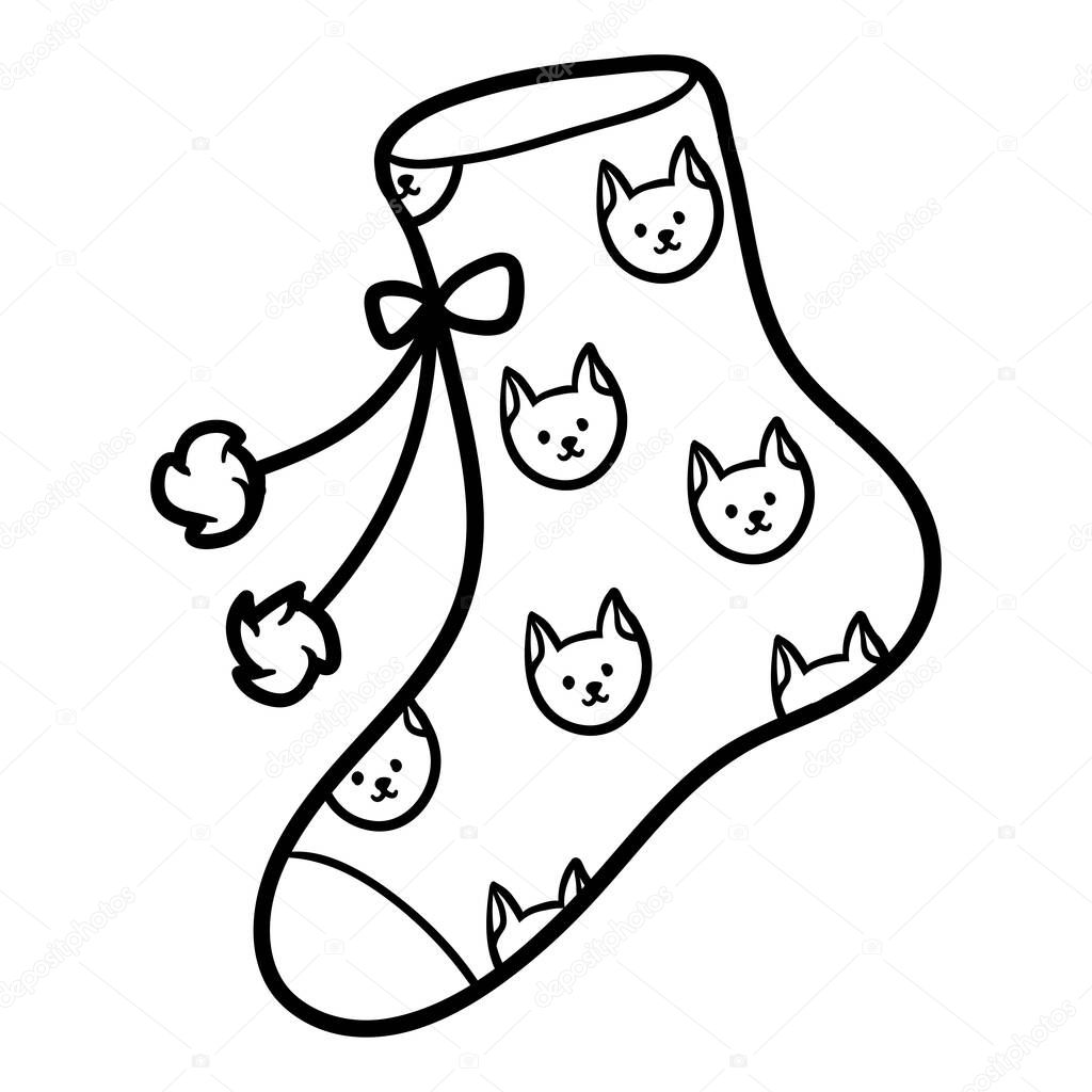 Coloring book for children, Sock with cat pattern