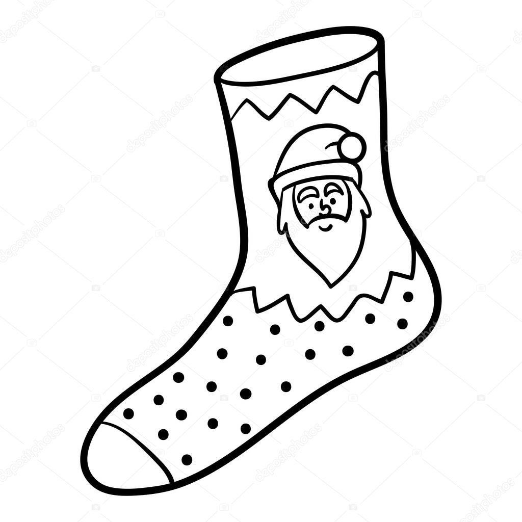 Coloring book for children, Sock with Santa Claus