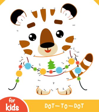 Numaralar oyunu, eğitim çocuklar için nokta nokta oyunu, Noel karakteri kaplan ve çelenk