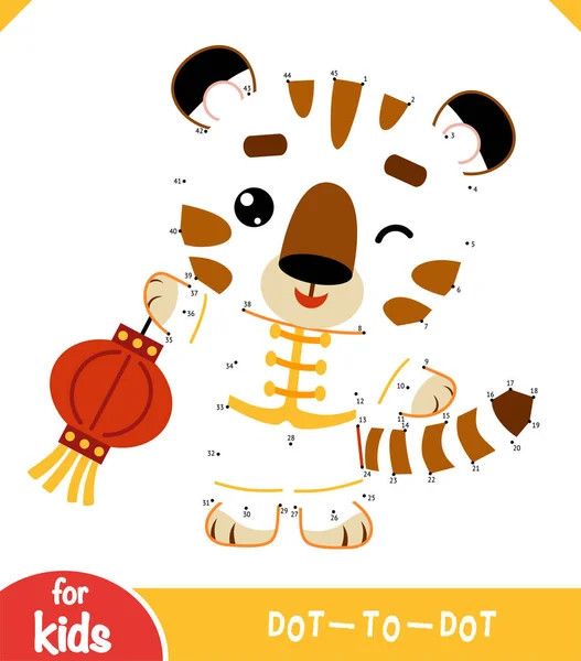 Numbers Game Education Dot Dot Game Children Tiger Chinese Lantern — 图库矢量图片