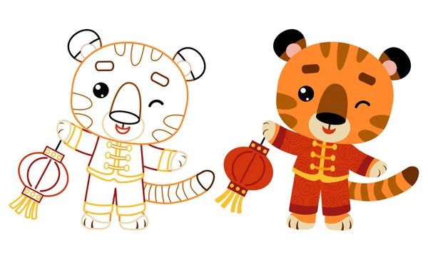 Kolorowanki Dla Dzieci Tygrys Chińskiej Latarni — Wektor stockowy