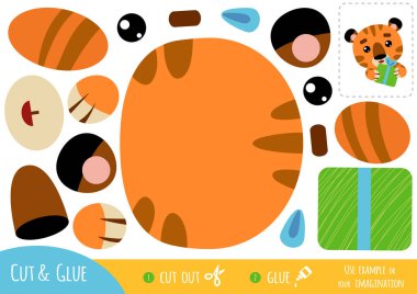 Education paper game for children, Tiger and gift. Use scissors and glue to create the image.
