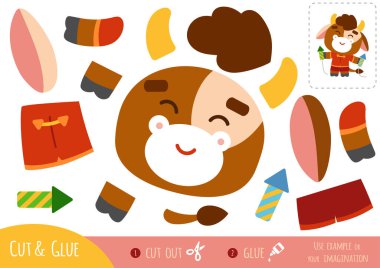 Education paper game for children, Ox and fireworks. Use scissors and glue to create the image.