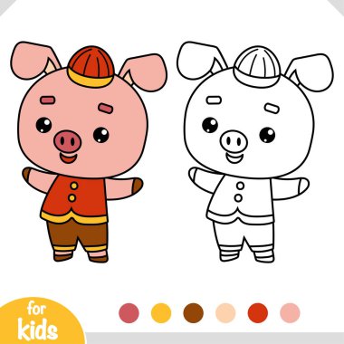 Çocuklar için boyama kitabı, Çinli yeni yıl karakteri şirin domuz.