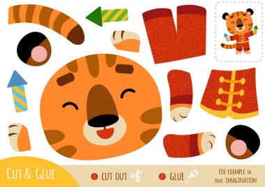 Education paper game for children, Tiger and fireworks. Use scissors and glue to create the image.