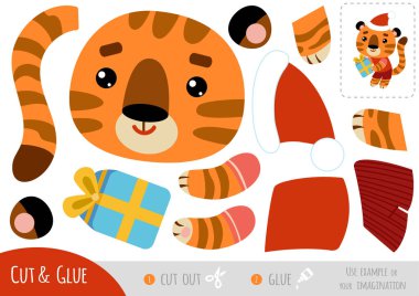 Education paper game for children, Tiger and gift. Use scissors and glue to create the image.