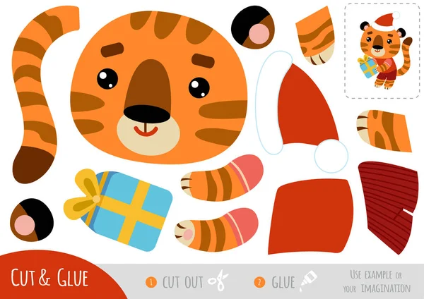 Education Paper Game Children Tiger Gift Use Scissors Glue Create — стоковий вектор