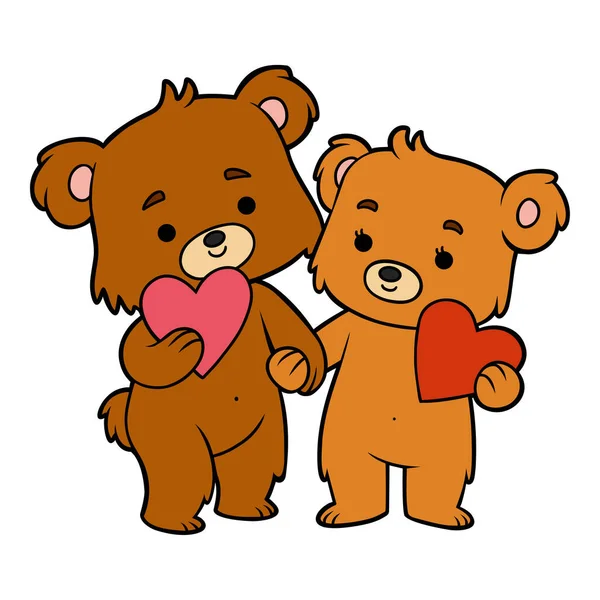 Illustration Vectorielle Bande Dessinée Couple Aimant Ours Carte Valentine Forme — Image vectorielle