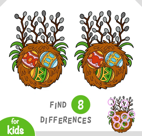 Encontrar Diferencias Juego Educativo Para Los Niños Ilustración Pascua Nido — Vector de stock