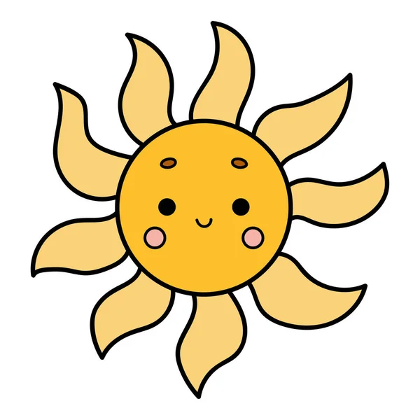 Desenhos Animados Ilustração Vetorial Para Crianças Bonito Sol Personagem — Vetor de Stock
