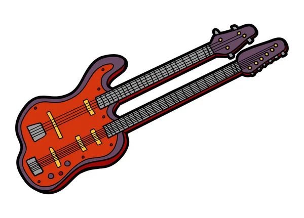 Cartoon Vector Illustratie Twee Nek Gitaar Kleurrijk Muziekinstrument — Stockvector