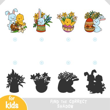 Find the correct shadow, education game for children, set of Easter illustrations