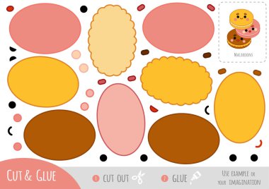 Education paper game for children, Set of macaroons with a cute faces. Use scissors and glue to create the image.