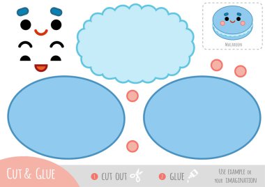Education paper game for children, Macaroon biscuit with a cute face. Use scissors and glue to create the image.