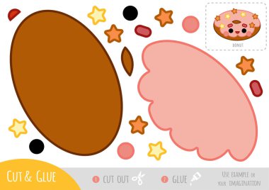 Çocuklar için eğitim kâğıdı oyunu, şirin yüzlü çörek. Resmi oluşturmak için makas ve yapıştırıcı kullanın.