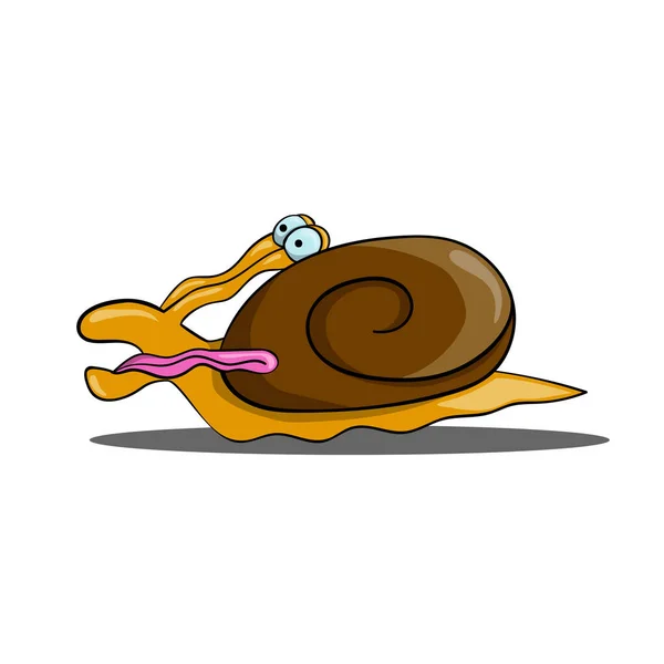 Cute cartoon speed snail with a long tongue — Stock Vector
